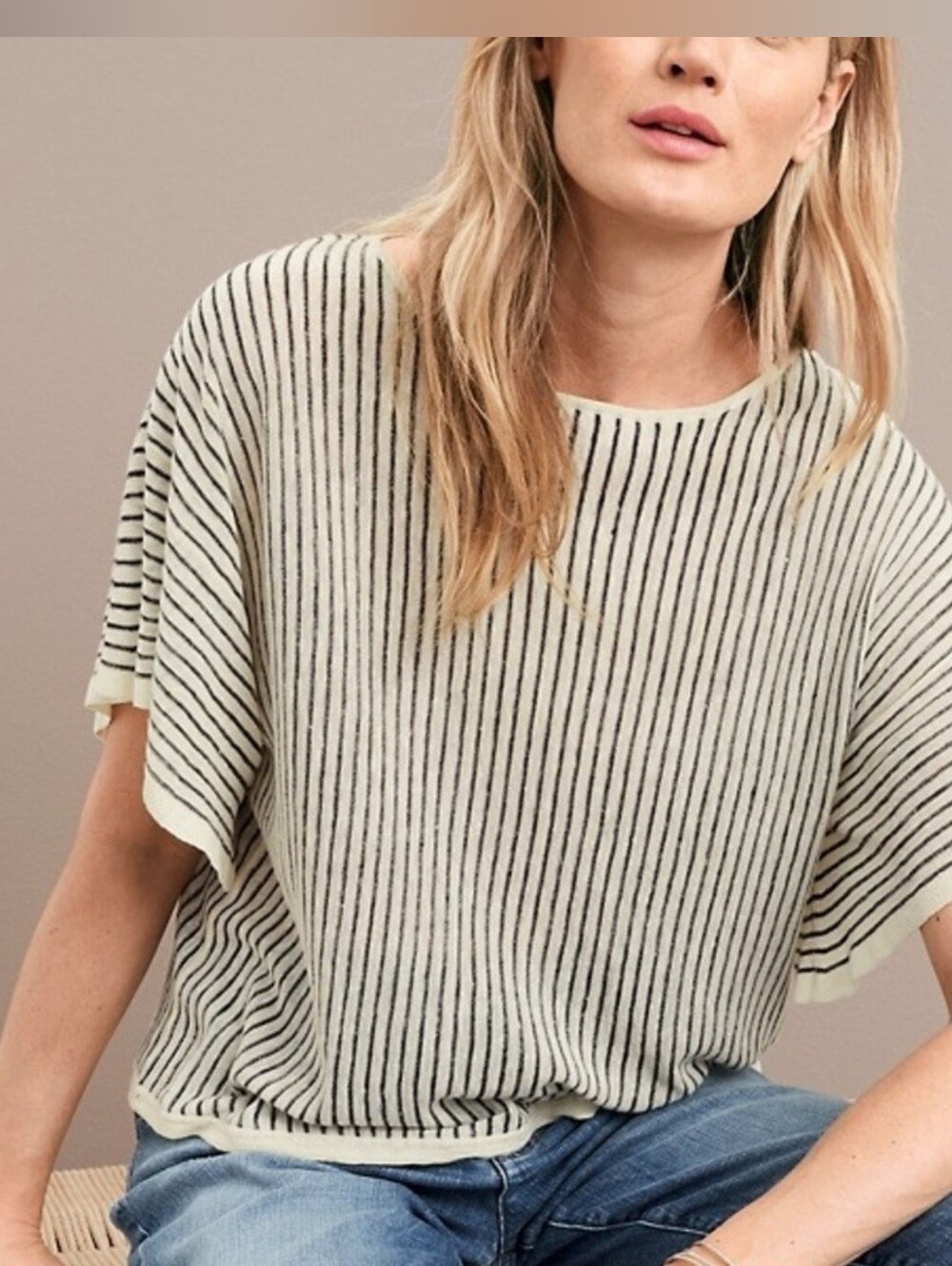 Eileen Fisher Organic Linen Tencel Striped Sweater Size XL